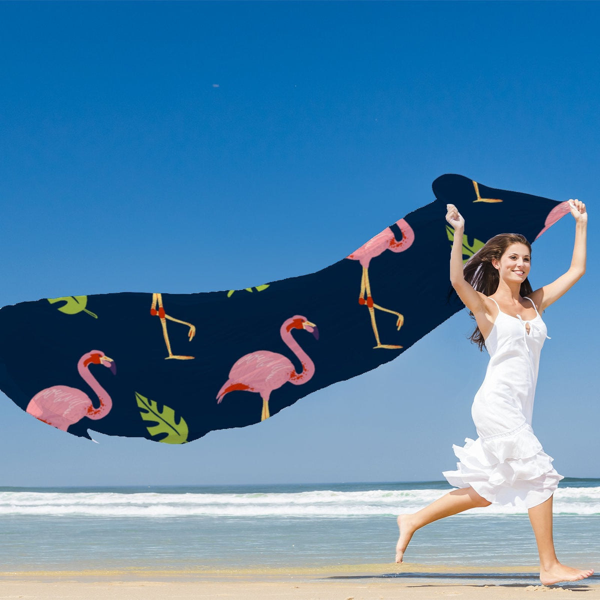 Flamingo Birds Silk Long Scarf for Women Large Oblong Sunscreen Shawls Wraps Neck Headscarf Hair Wraps Gift Packed