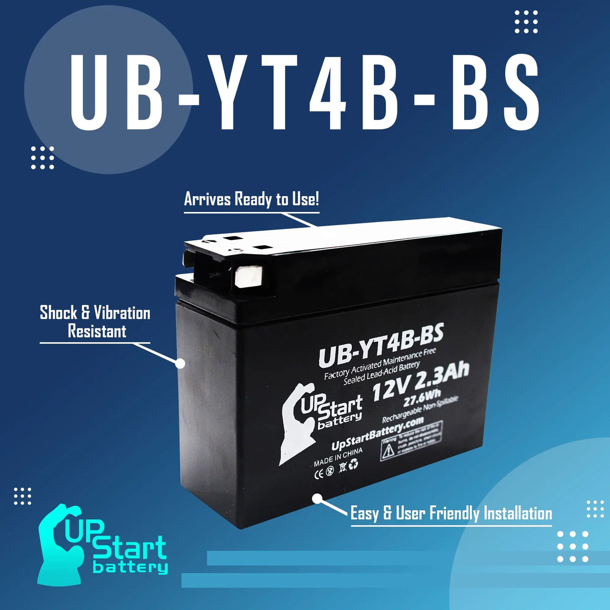 5-Pack UpStart Battery Replacement for 2001 Yamaha  400CC Factory Activated, Maintenance Free, Motorcycle Battery - 12V, 2.3Ah, --