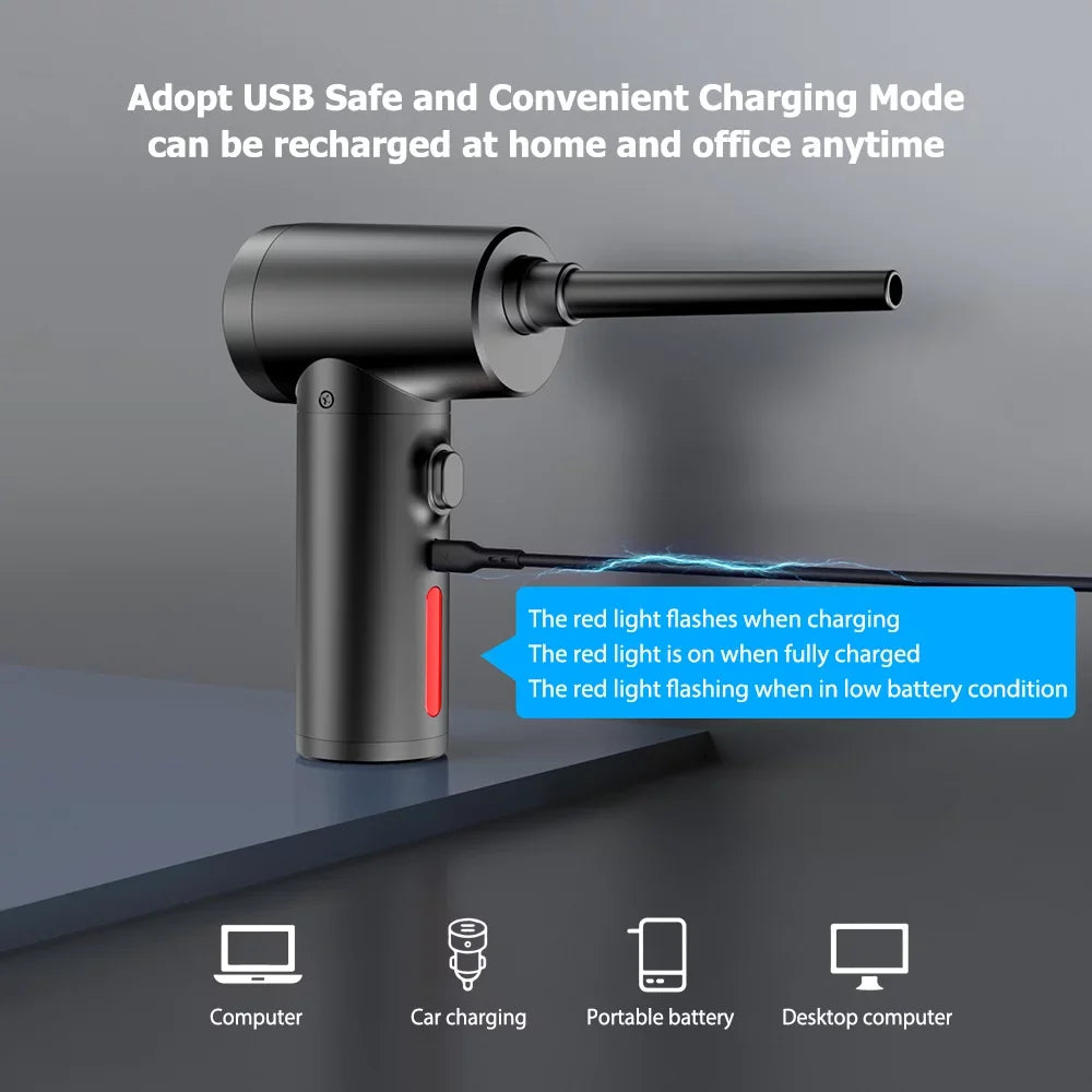 Compressed Air Duster, 50000RPM Electric Portable Air Blower with  Light, 6000mAh Rechargeable Cordless Air Duster for Computer Keyboard Fast Charge