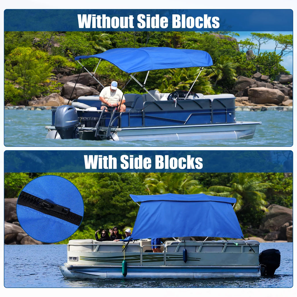 Unique Bargains 600D 4 Bow 8' x 54" x 79"-84" Bimini Top Canvas Cover with Detachable Side Blocks Storage Boot Blue