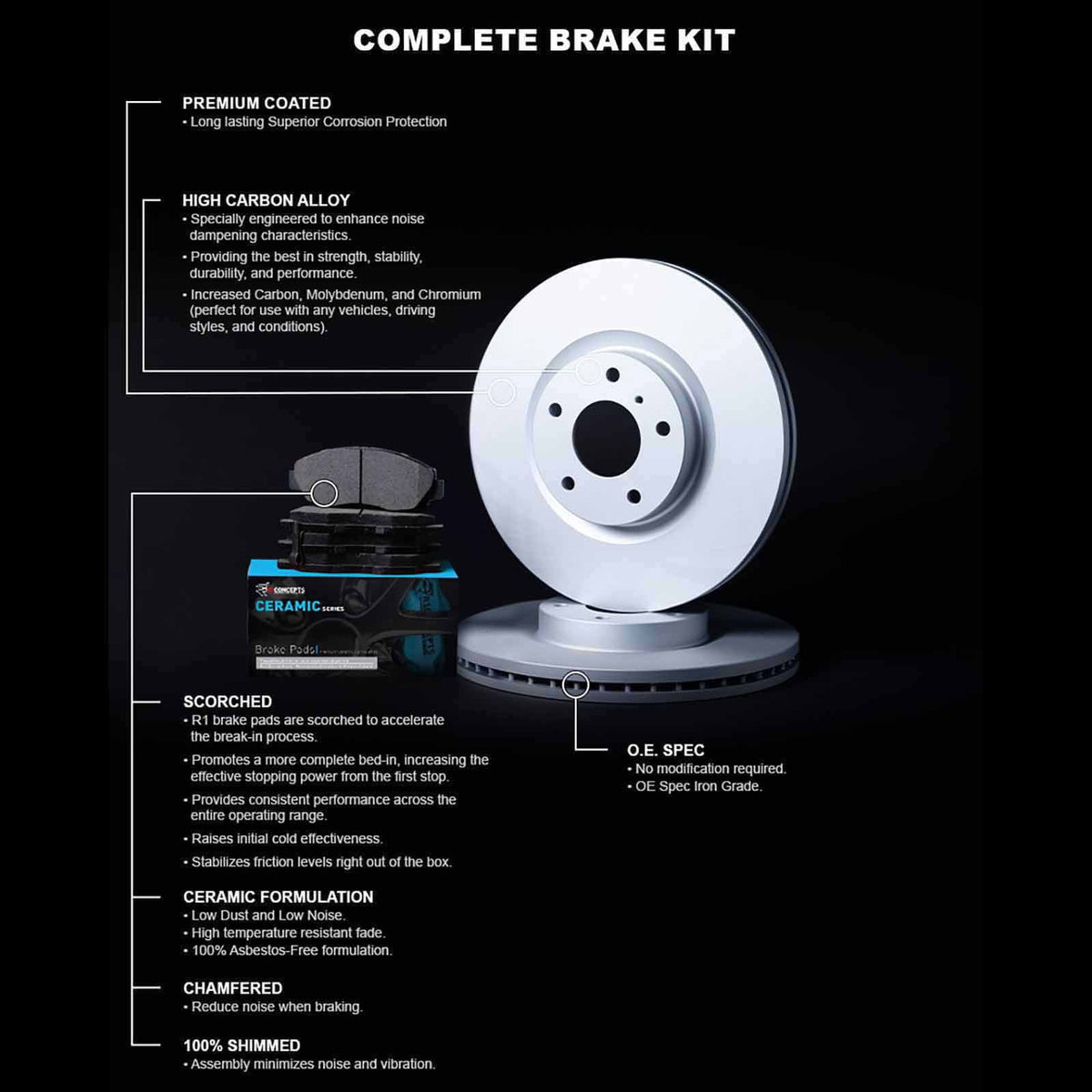 Concepts Wdwh1 76007  Concepts Brake Rotor Carbon Coated With Ceramic Pads Fits select: 1999-2003