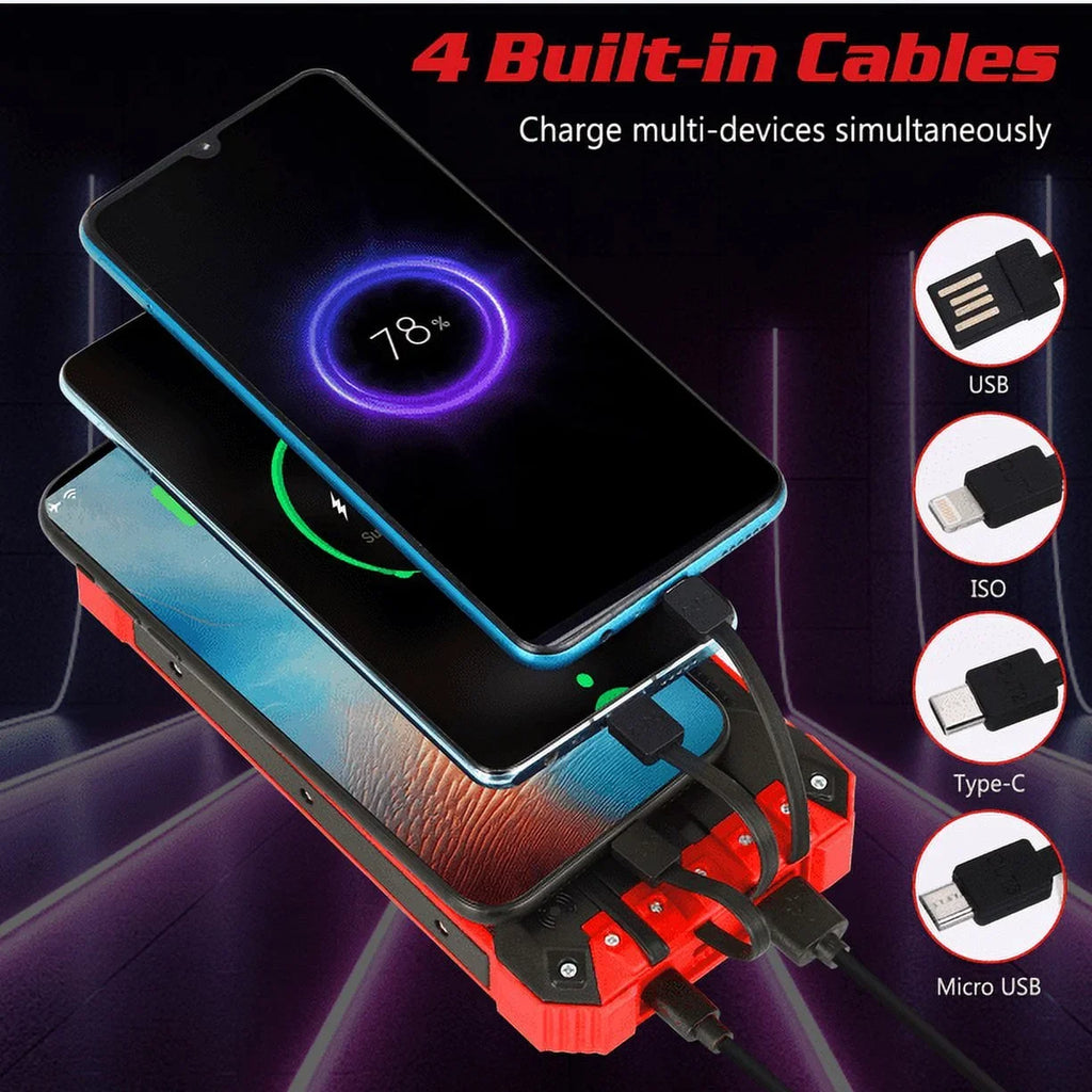 Solar Power Bank 20000mAh Built-in 4 Cables Qi Wireless Charger For Ulefone Armor 9 with  Flashlight Solar Portable External Battery  Waterproof 15W 5V/3A   Port 6 Outputs 3 Inputs