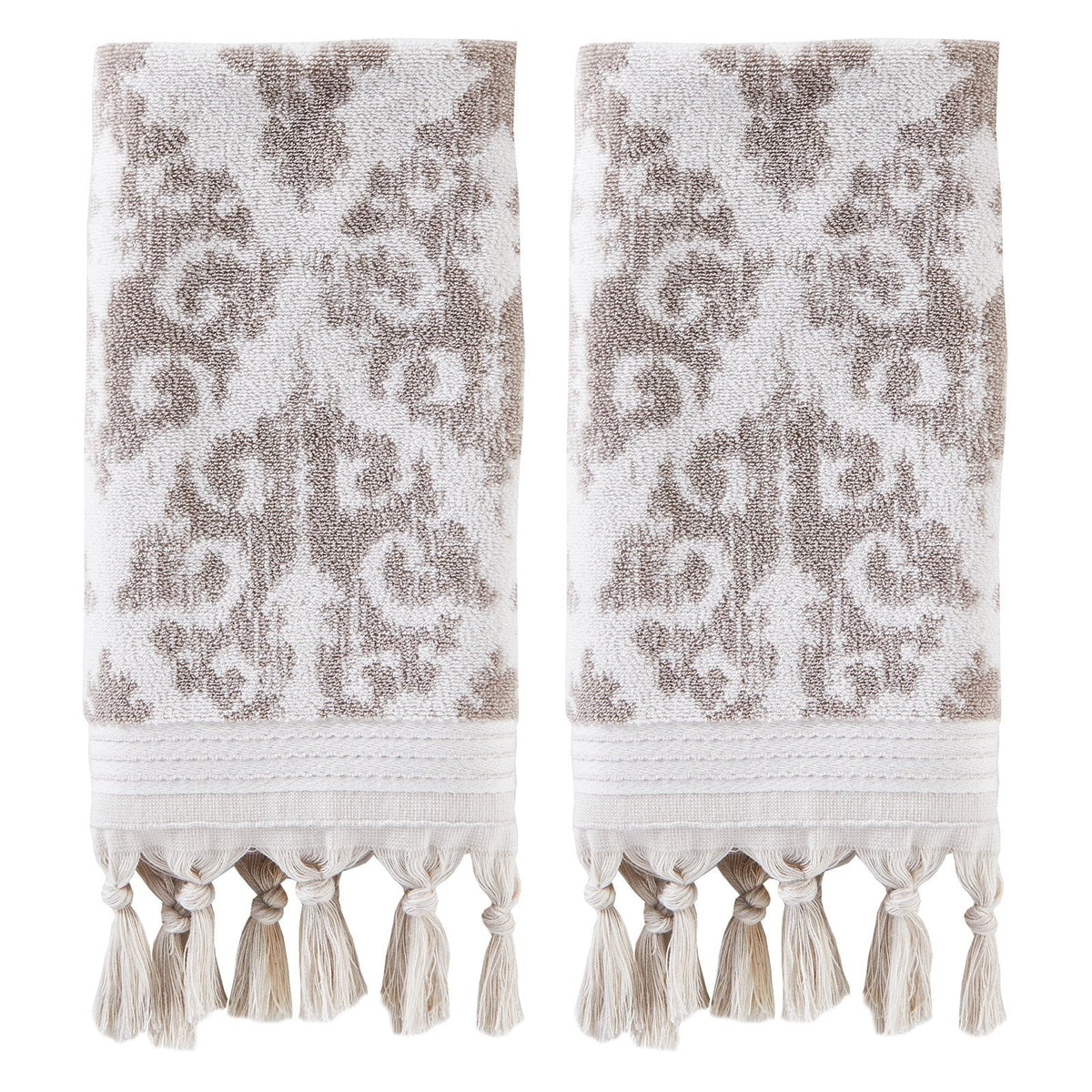 Home Mirage Fringe Hand Towel (2-Pack), Taupe, 16" x 26"