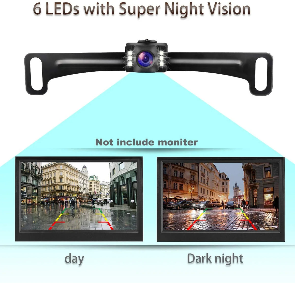 Car Rear View Backup Camera  License Plate Backup Camera with Wide View Angle 6  Night Vision Waterproof Front & Back up Camera, Guide Line On/Off