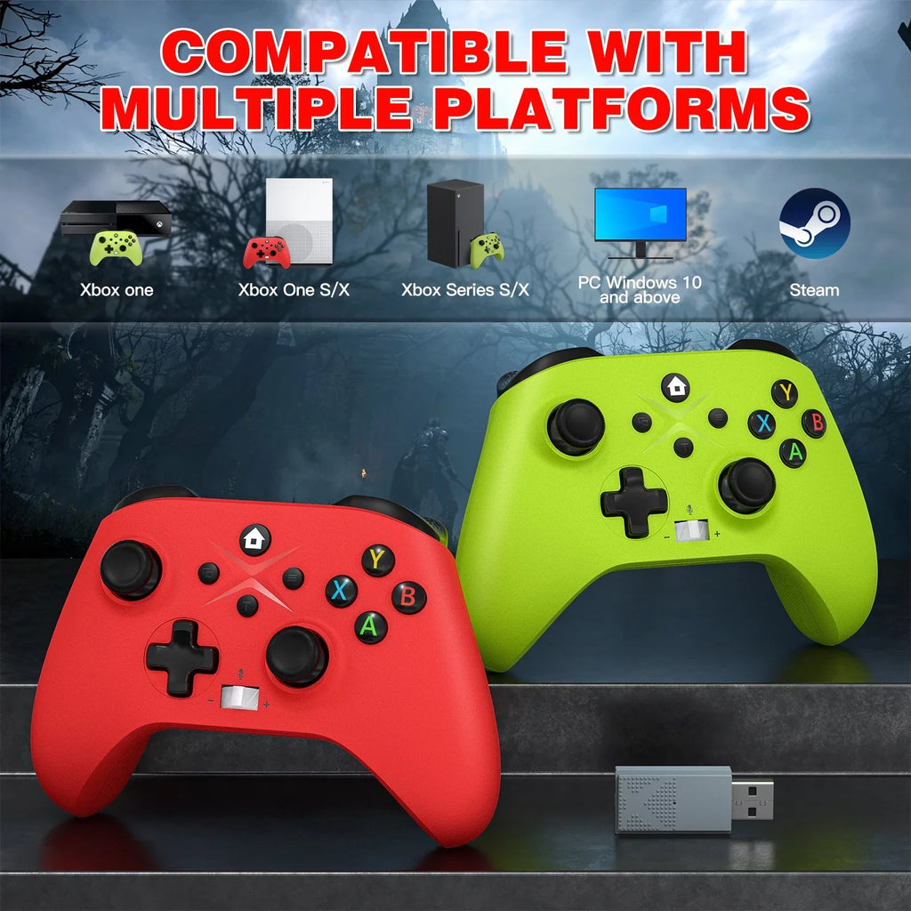 2 Pack Wireless Xbox Controller for Xbox One, Xbox One /, Xbox Series /, Windows  10/11 Gamepad with Audio Jack & Volume Button/Turbo/Macro/Motion Control & Rechargeable Battery - Green+Red