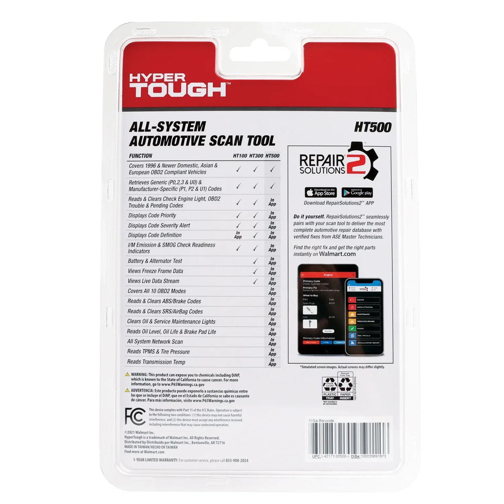 Hyper Tough  Bluetooth Scan Tool, 1996 & Newer  Vehicles, Free Fix & Part Recommendations