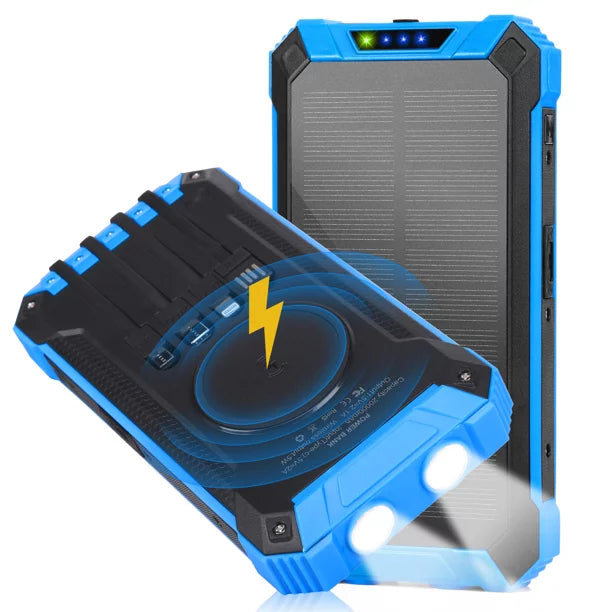 Solar Power Bank 20000mAh Built-in 4 Cables Qi Wireless Charger For Ulefone Armor Mini 2 with  Flashlight Solar Portable External Battery  Waterproof 15W 5V/3A   Port 6 Outputs 3 Inputs