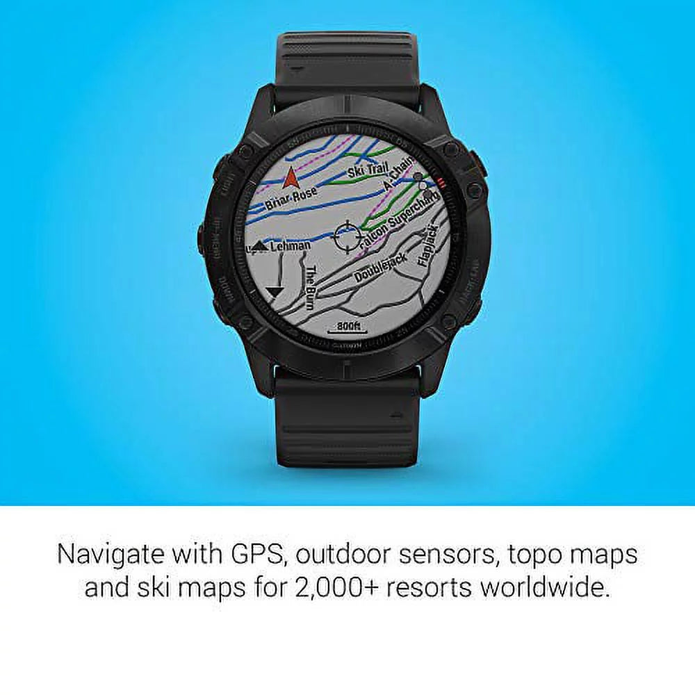 Garmin 010-02157-00 Fenix 6X Pro, Premium Multisport  Watch, Features Mapping, Music, Grade-Adjusted Pace Guidance and Pulse Ox Sensors, Black