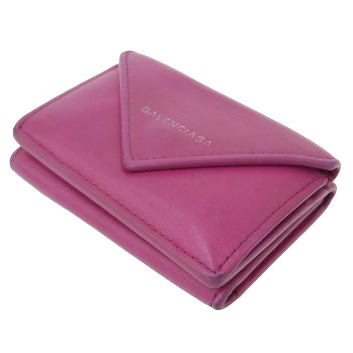 Pre-Owned Balenciaga  paper mini wallet with hook tri-fold leather pink 391446 (Fair)