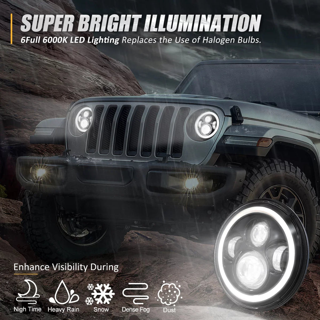 '--001H Nuvision For 1997 to 2018 Jeep Wrangler/Wrangler     2Pcs 7 inches  Halo  Projector Black Housing Headlights 13 14