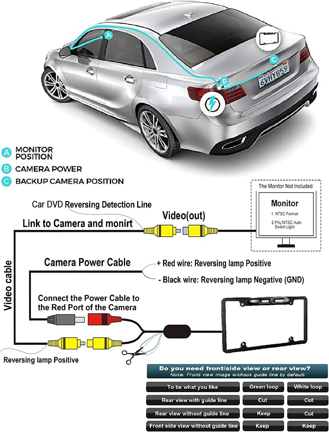Backup Camera Rearview License Plate Frame for Jensen  Black