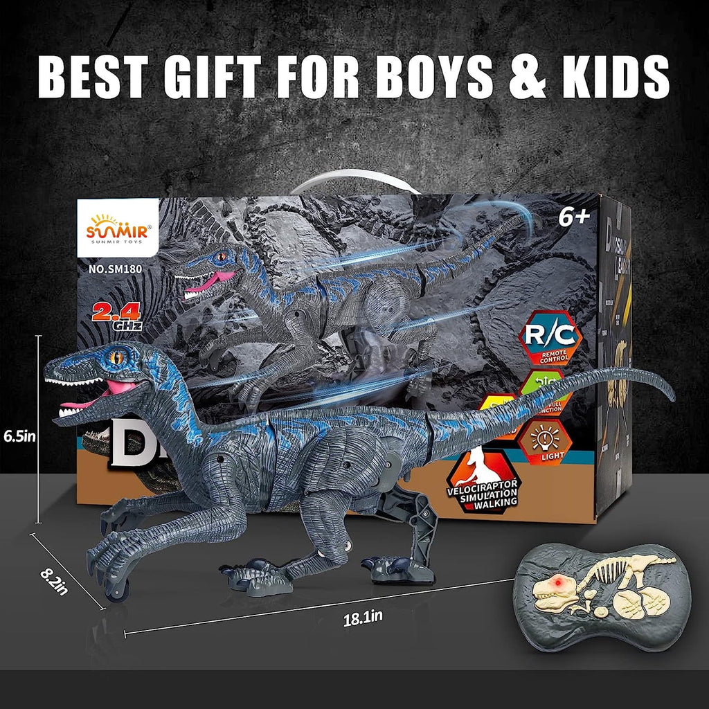 JBee Ctrl Remote Control Dinosaur Toys for Kids Boys Girls Walking Robot  -Rex with Lights and Sounds Dinosaur Toy Gifts for Boys Age 3-5, 5-7, 8-12 Years Old - Blue