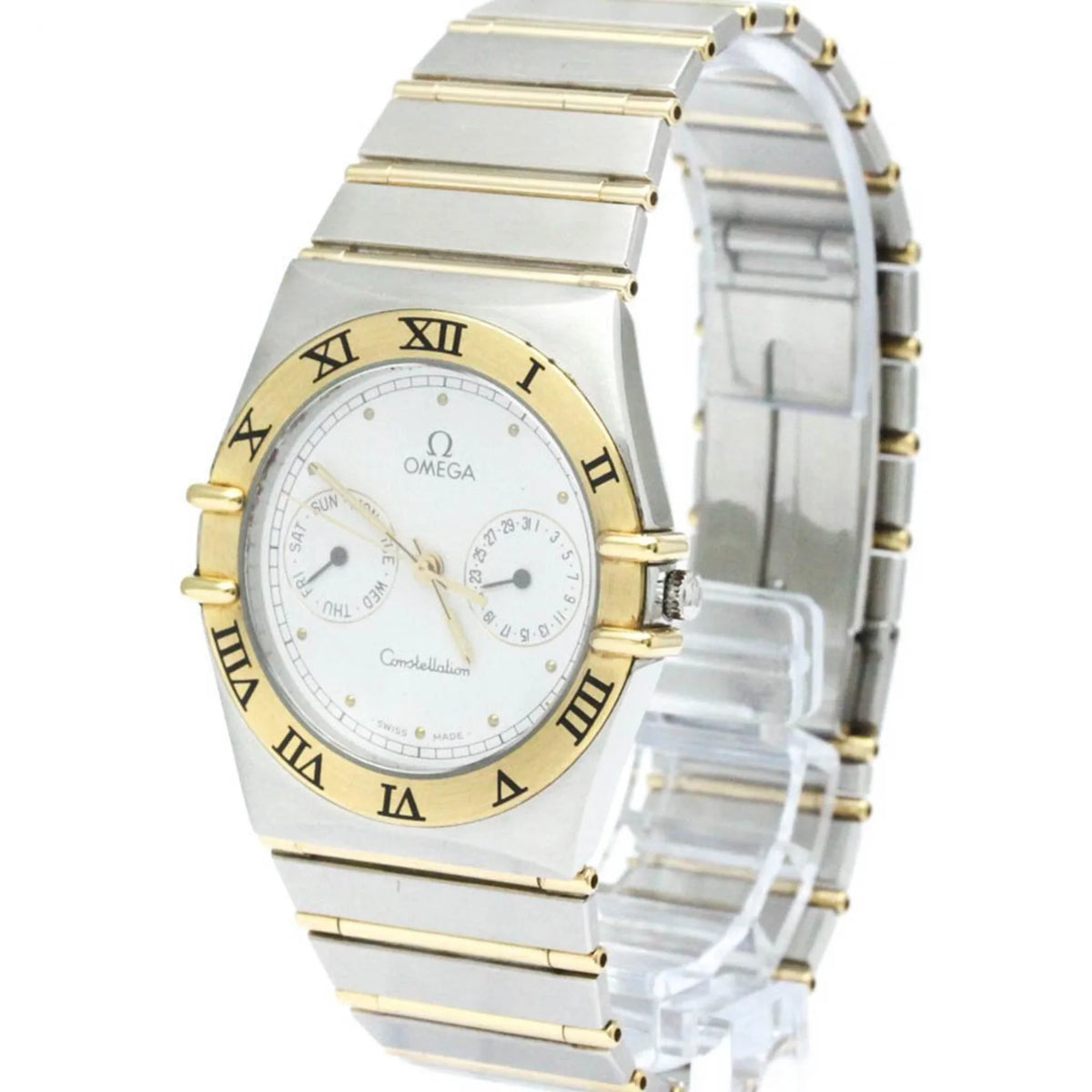 Pre-Owned Polished  Constellation Day Date 18K Gold Steel Watch 396.1070  (Good)