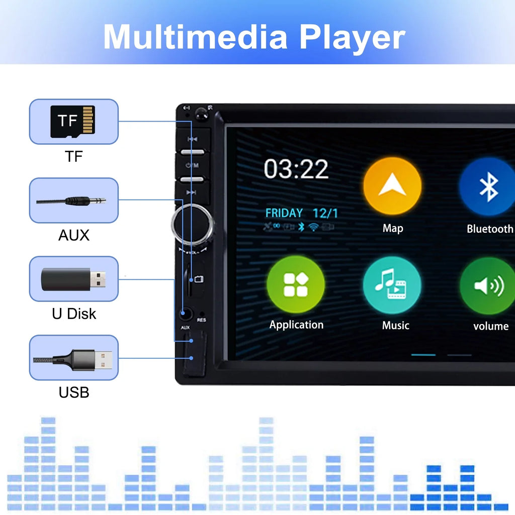 Double 2 Din Car Stereo Radio  Player, 7 Inch  Touch Screen Bluetooth Car Video Player 1080P with Backup Reversing Camera