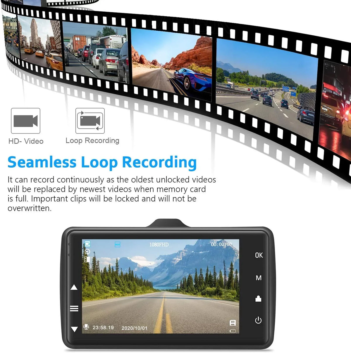 Dash Cam Front with 32G  Card, 1080P  Car Driving Recorder 3''  Screen 170°Wide Angle Dashboard Camera Aluminum Alloy Case,  -Sensor Parking Monitor Loop Recording Motion Detection