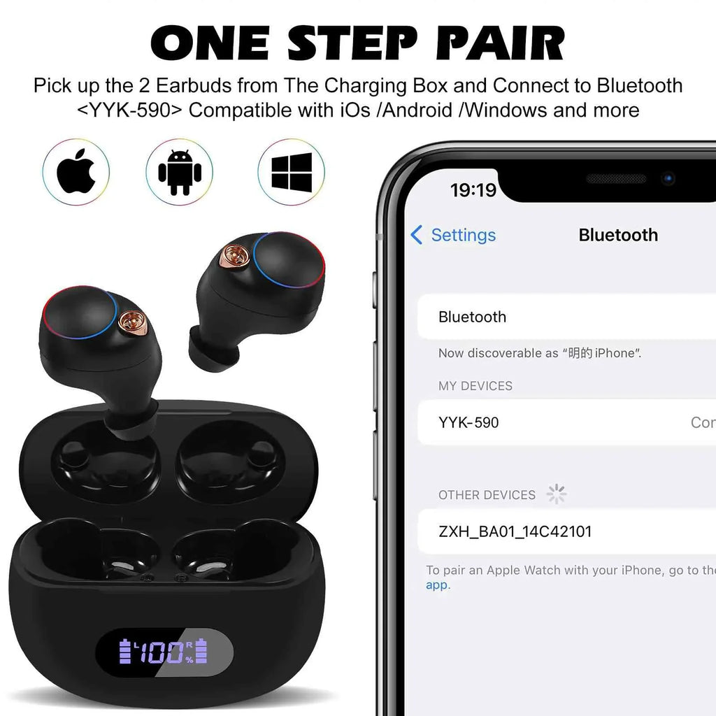 UrbanX True Wireless Bluetooth Earbuds + Charging Case, Black, Dual Connect,  Water Resistance, Bluetooth 5.2 Connection, Balanced, Bass Boost Compatible with Lenovo  Note