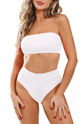 Pink Queen Women's Removable Strap Wrap Pad Cheeky High Waist Bikini Set Swimsuit White