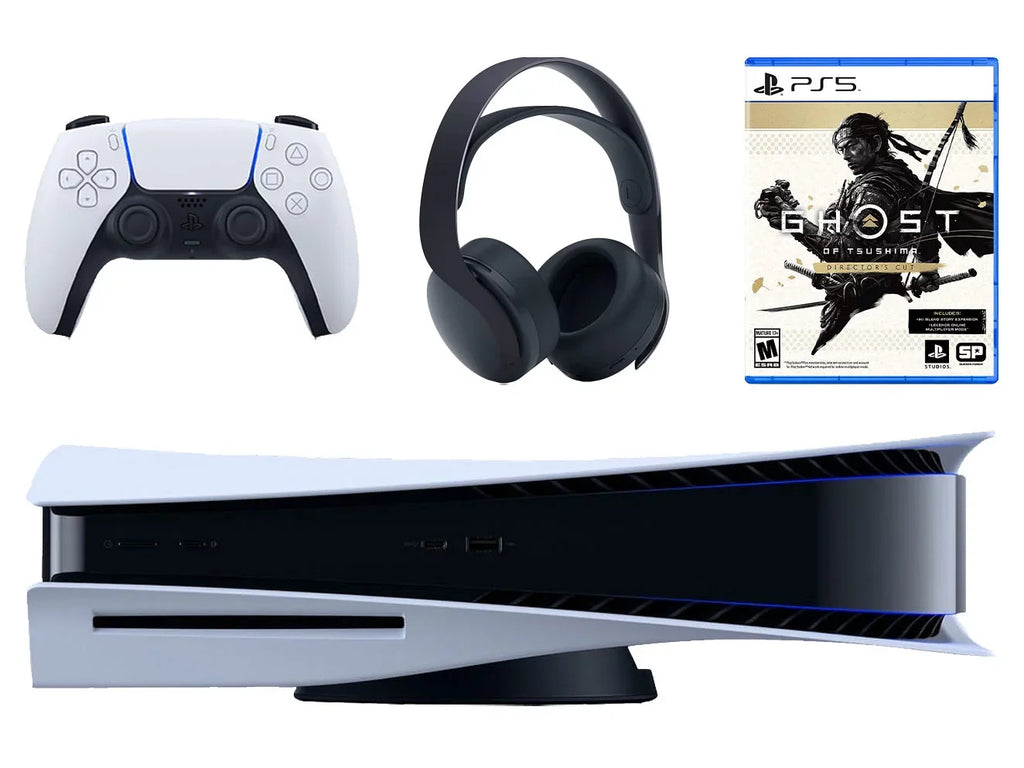 Sony Playstation 5 Disc Version Console with Black  3D Wireless Gaming Headset and Ghost of Tsushima Director's Cut