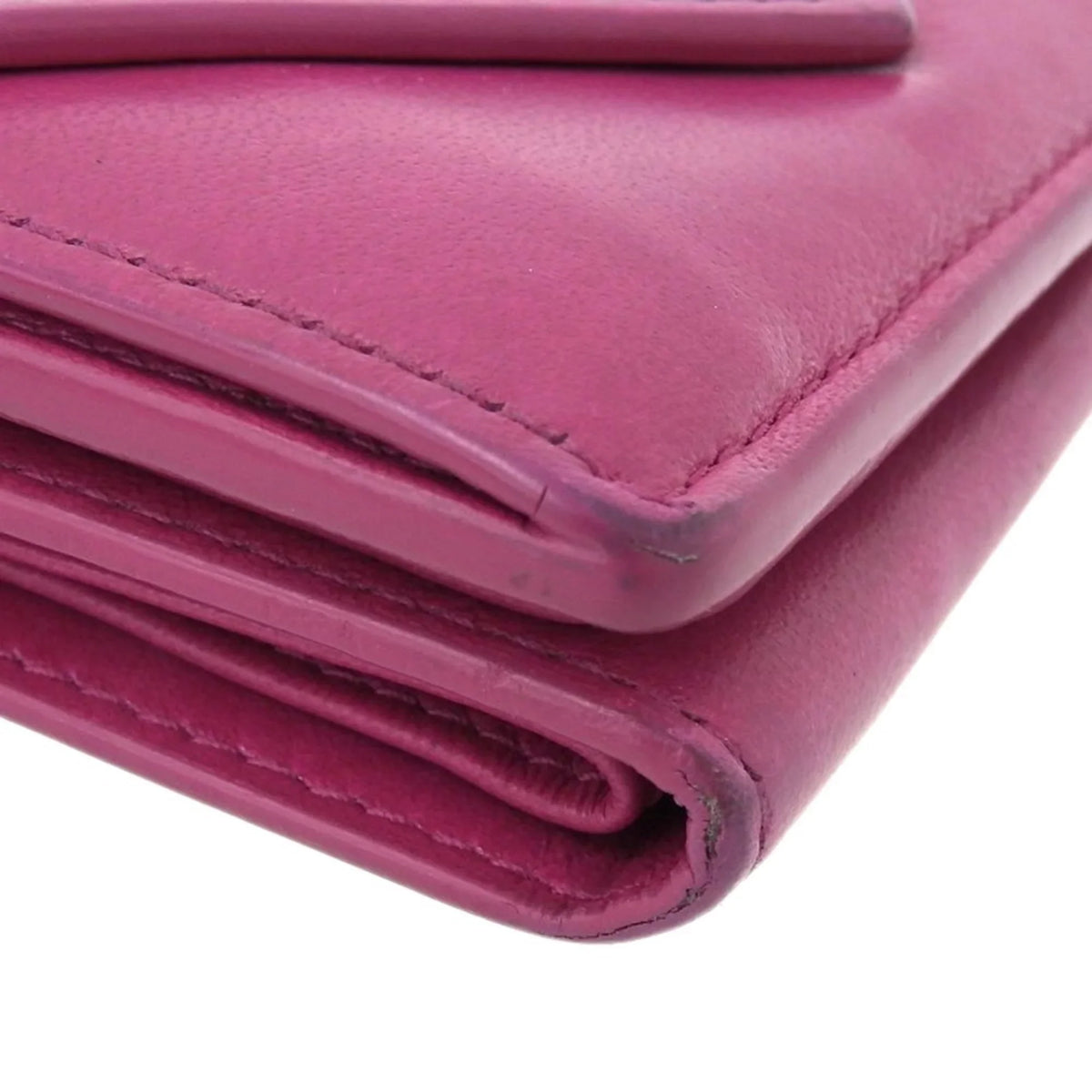 Pre-Owned Balenciaga  paper mini wallet with hook tri-fold leather pink 391446 (Fair)