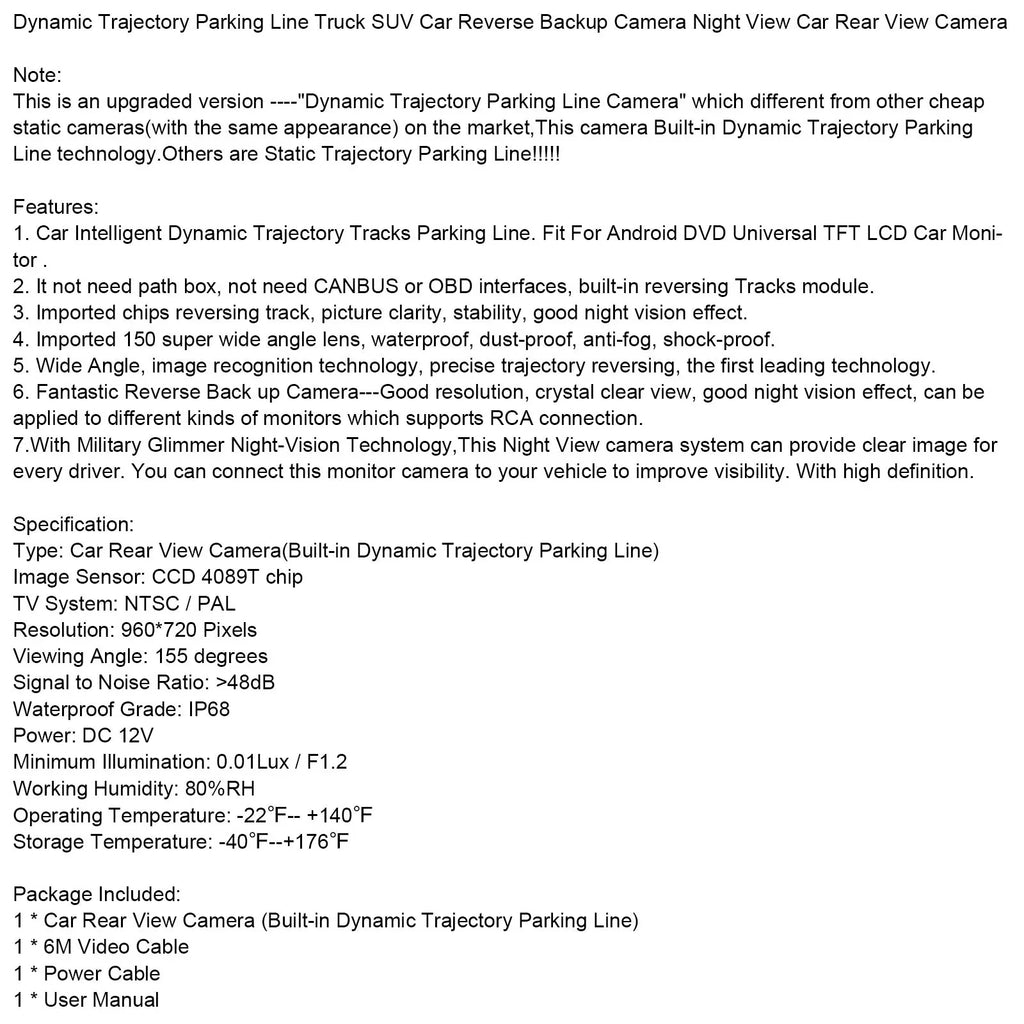 Dynamic Trajectory Parking Line Truck  Car Reverse Night Rear View Camera
