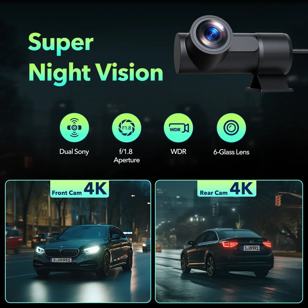Dash Cam Front and Rear 4K+4K 5Ghz Wifi , Dash Camera for Cars with 128G  Card, 3.16" Touch Screen Dual Sony Night Vision Car Camera,Voice Commands, -Sensor,