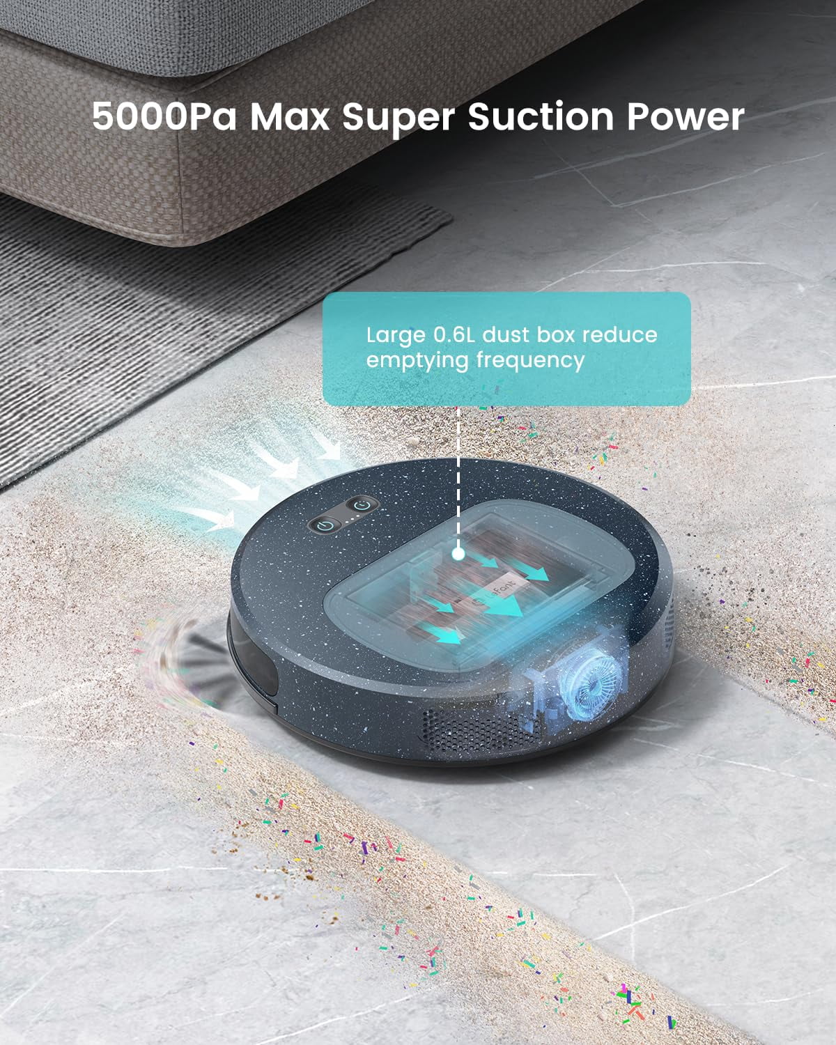 Lefant  Robot Vacuum Cleaner, 600ml Visual Dust Box, Wi-Fi/App/Alexa Control, 5000Pa Strong Suction, Ultra Thin Home Robotic Vacuums for Pet Hair, Hard Floors and Carpet