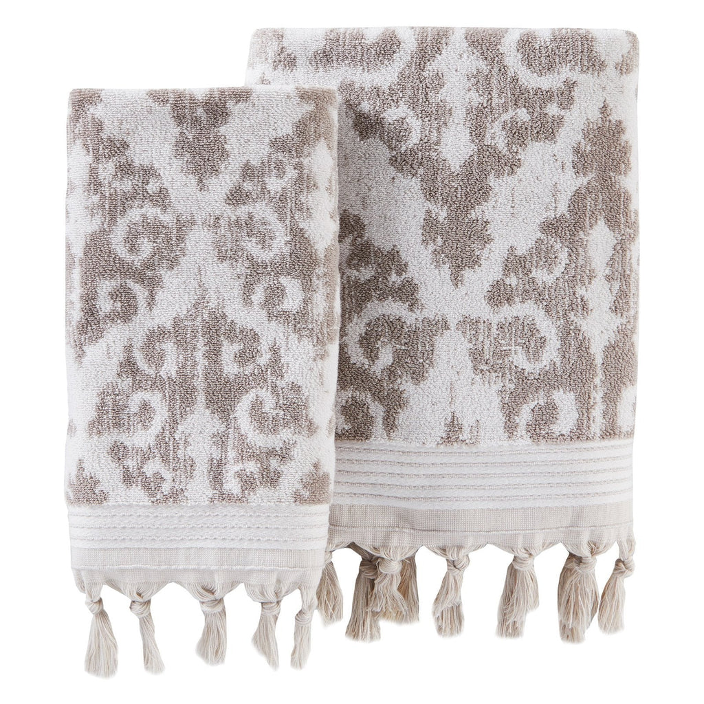 Home Mirage Fringe Hand Towel (2-Pack), Taupe, 16" x 26"
