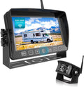 Fookoo  1080P 7" Wireless Backup Camera, 7-inch Dual/Quad Split Screen Monitor w/ Recording Touch Button, Supports 4 Cameras,  Waterproof Rear View Cam Parking Lines for /Trailer/Truck ()
