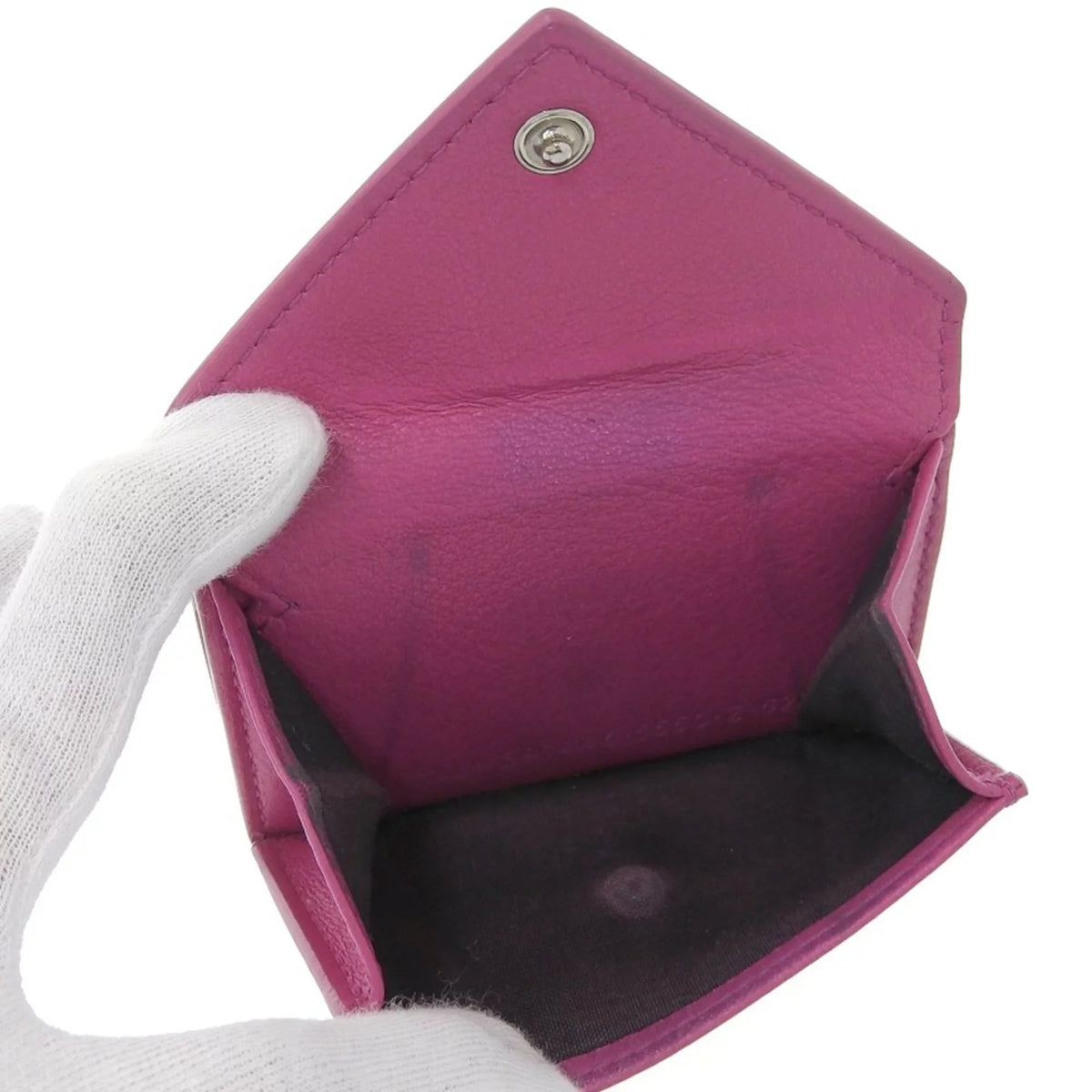 Pre-Owned Balenciaga  paper mini wallet with hook tri-fold leather pink 391446 (Fair)