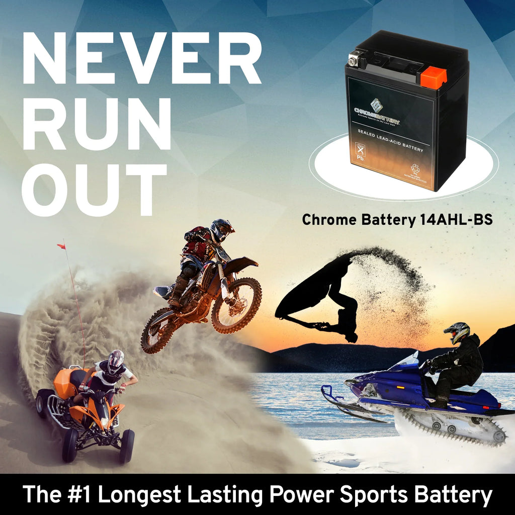 Chrome Battery - (14AHL- 12 Volt,12 Ah, 210 ) Snowmobile Battery for Arctic Cat Cougar 1993