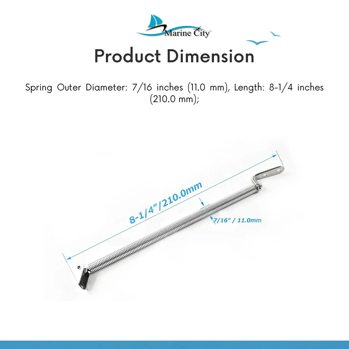 Marine City Stainless-Steel Hatch Spring Adjuster with -Bolt and -Shape Plate 8-1/4 inches or 10-1/4 inches Length: 8-1/4 inches