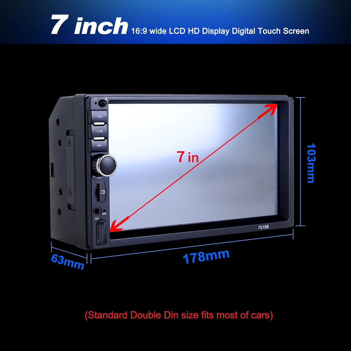 Double 2 Din Car Stereo Radio  Player, 7 Inch  Touch Screen Bluetooth Car Video Player 1080P with Backup Reversing Camera
