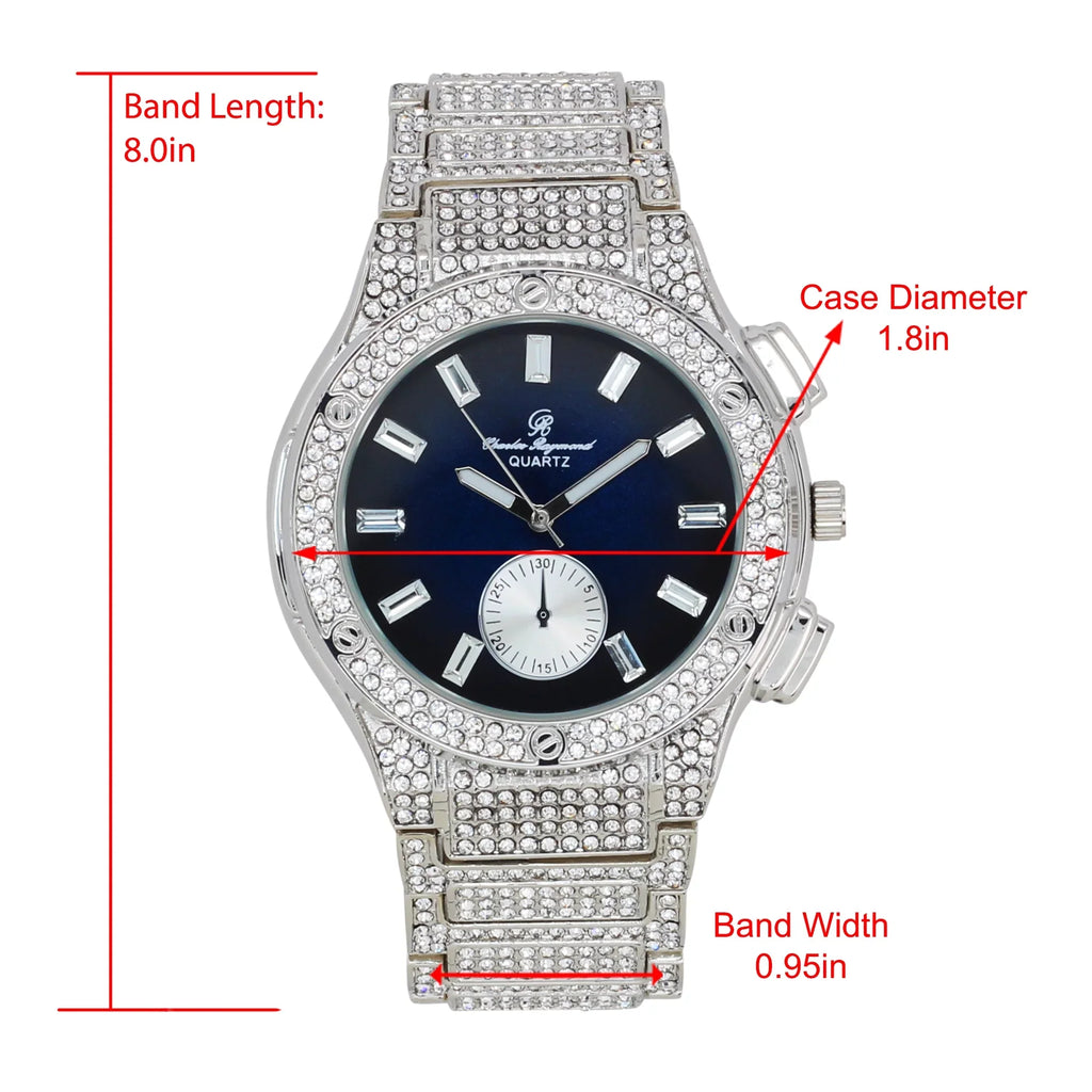 Charles Raymond Big Bling Watch Inspired by Hip Hop - Men's Iced Out Timepiece- Diamond Rhinestones on Blast -    Blue -