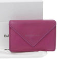 Pre-Owned Balenciaga  paper mini wallet with hook tri-fold leather pink 391446 (Fair)
