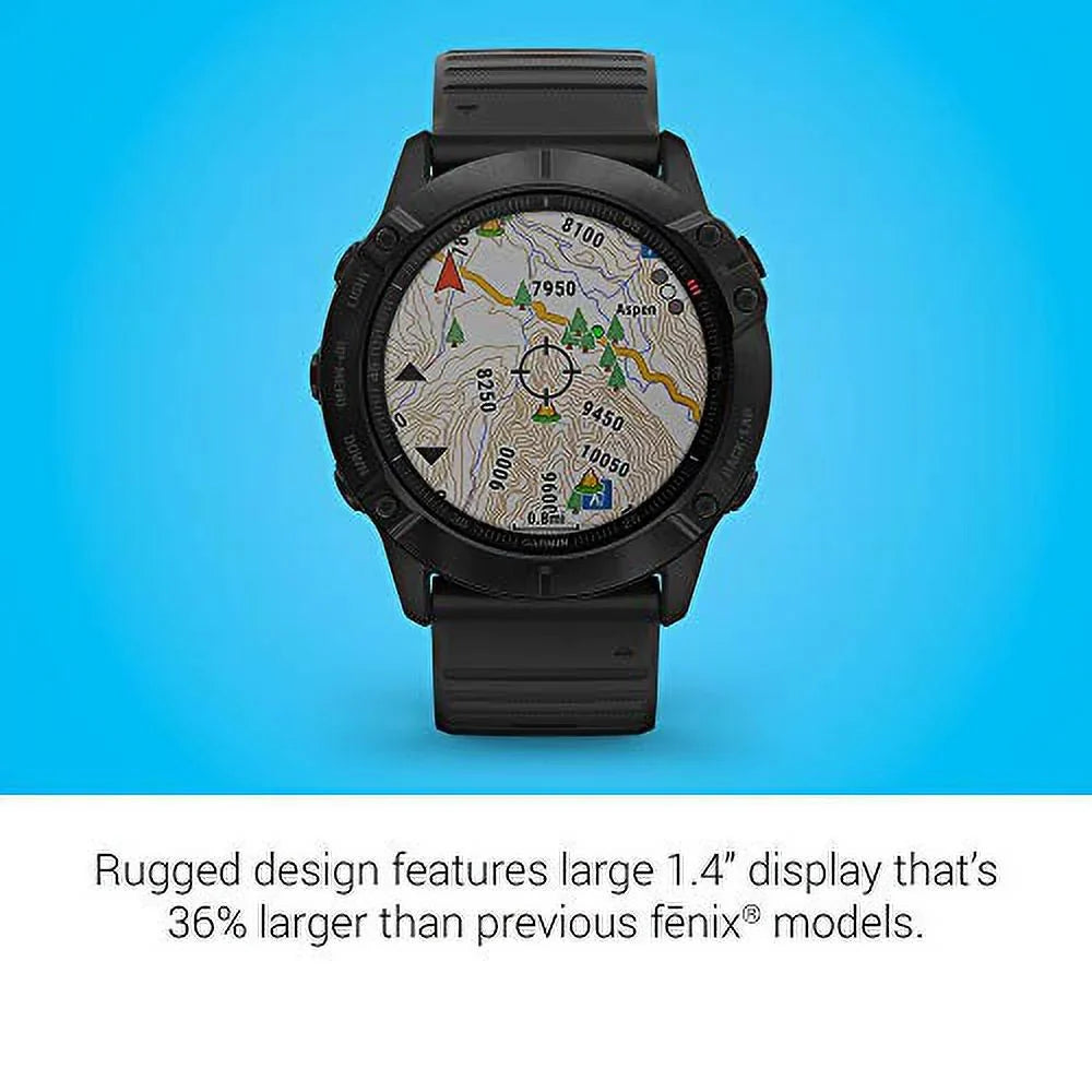 Garmin 010-02157-00 Fenix 6X Pro, Premium Multisport  Watch, Features Mapping, Music, Grade-Adjusted Pace Guidance and Pulse Ox Sensors, Black