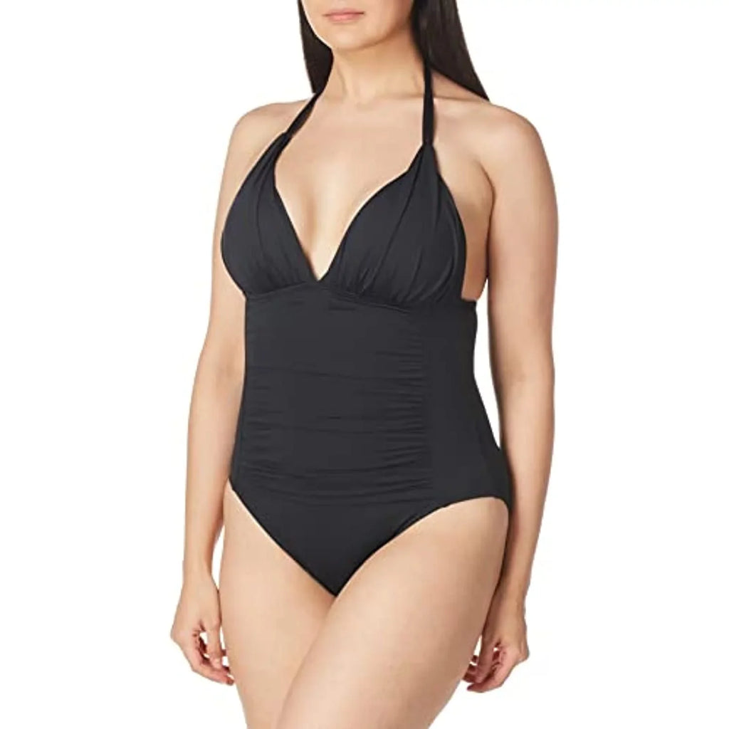 La Blanca Women's Standard Island Goddess -Neck Halter Mio One Piece Swimsuit, Black, 4