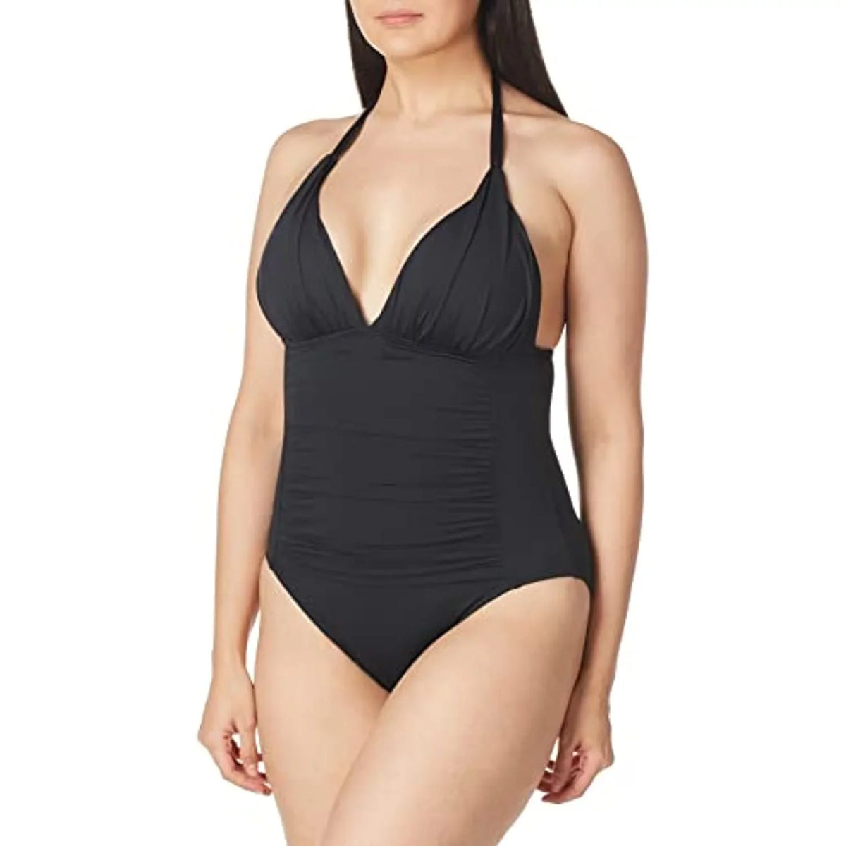 La Blanca Women's Standard Island Goddess -Neck Halter Mio One Piece Swimsuit, Black, 4